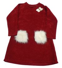 Nové - Vínové žinylkové šaty s kožešinou 