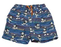 Tmavomodro-barevné pruhované plážové kraťasy s Mickeym Disney