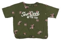 Khaki kvetované crop tričko s nápisom C&A