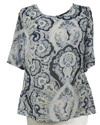 Dámská tmavomodro-bílá vzorovaná šifonová halenka B. Young