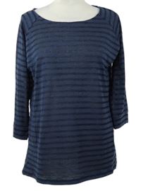 Dámské tmavomodré pruhované úpletové lněné triko Next 