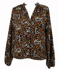 Dámská tmavomodro-oranžovo-žlutá vzorovaná halenka Object 