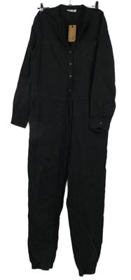 Nové - Dámský černý lněný kalhotový overal Hush 