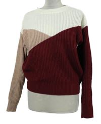 Dámsky bielo-vínovo-ružový sveter Shein