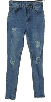 Dámske svetlomodré skinny rifle s vyšúchaním Shein