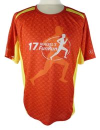 Pánské červeno-žluté vzorované sportovní tričko s potiskem 