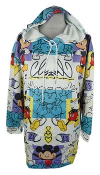 Dámska bielo-farebná mikinová oversized tunika s Mickeym a kapucňou