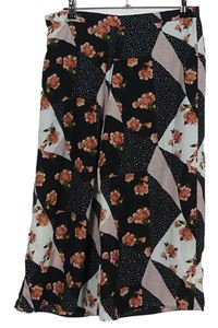 Dámske čierno-ružové vzorované culottes nohavice s kvetmi George