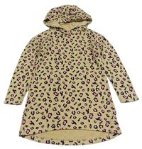 Béžové teplákové šaty s leopardím vzorom a kapucňou Pepperts
