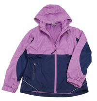 Fialovo-tmavomodrá šušťáková jarná funkčná bunda s nápisom a kapucňou Crane