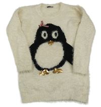 Smetanový chlupatý svetr s tučňákem George