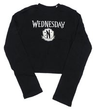 Čierne rebrované crop tričko s potiskem Wedneday H&M