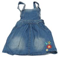 Modrá rifľová na traká sukňa s kvietkami Matalan