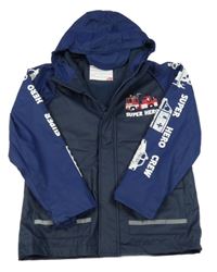 Tmavomodrá nepromokavá jarní bunda s autem a kapucí Kiki&Koko