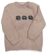 Svetloružový chlpatý sveter s kvietkami Name it