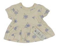 Nové - Smotanové tričko s modrými kvetinami George