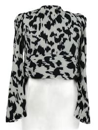 Dámska bielo-čierna vzorovaná zavinovací crop blúzka Shein