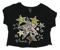 Čierne crop tričko s hviezdami New Look