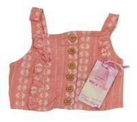 Ružový crop top s kvietkami a volánikmi