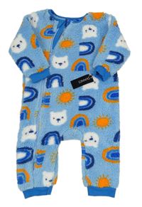 Světlemodrý huňatý overal s duhami a medvídky Dunnes stores