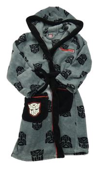 Sivý vzorovaný chlpatý župan s kapucí - Transformers