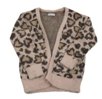 Svetloružová -kávový vzorovaný pleteno/chlupatý cardigan Matalan