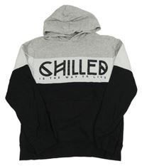 Šedo-bílo-černá mikina s nápisem a kapucí H&M