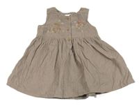 Hnědé manšestrové šaty s výšivkami květů Next