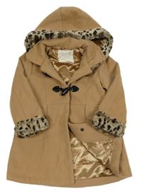 Béžový flaušový podšitý kabát s kapucí Matalan