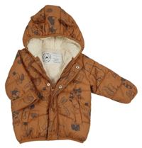 Hnědá šusťáková zimní bunda se zvířátky a kapucí George