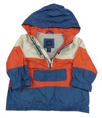 Tmavomodro-béžovo-červená šusťáková jarní bunda s kapucí Next