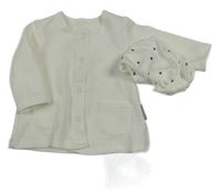 Nové - Biela pošívaná prepínaci mikina + bodkovaná á čapica George