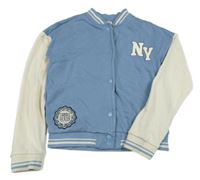 Světlemodro-bílá baseballová crop mikina s písmeny C&A