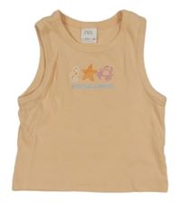 Meruňkový žebrovaný crop top s mušlí a krabem Zara