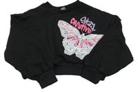 Černá crop mikina s motýlem Primark