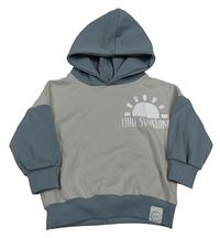 Šedo-modrošedá mikina se sluncem a kapucí