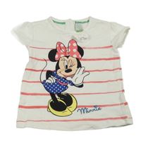 Bílo-jahodové pruhované tričko s Minnie Disney