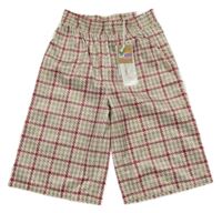 Béžovo-červené vzorovano/kostkované culottes nohavice iDo