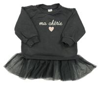 Tmavosivé teplákové šaty s nápisom a tylem H&M