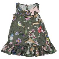 Khaki kvetované ľahké šaty so zvířaty H&M