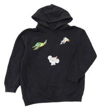 Čierna mikina so zvířaty a kapucňou Fruit of the Loom