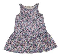 Tmavomodro-fialové kvietkovane bavlnené šaty zn. H&M