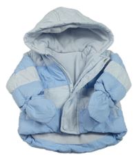 Světlemodro-modrá šusťáková zimní bunda s kapucí + rukavice Mothercare