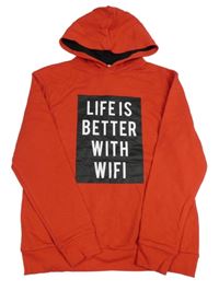 Červená mikina s nápisom a kapucňou H&M