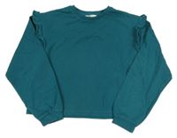 Petrolejová crop mikina s volánikmi H&M