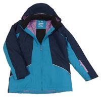 Tmavomodro-azurová funkční šusťáková zimní bunda s kapucí Crane