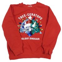 Červená mikina s dinosaurem z překlápěcích flitrů H&M