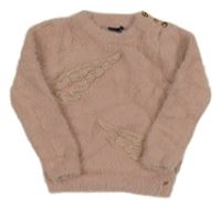 Starorůžový chlupatý svetr s nášivkou Ikks