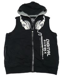 Čierna tepláková vesta so sluchátky a kapucňou C&A