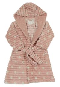 Svetloružový chlpatý rebrovaný bodkovaná ý župan s kapucňou F&F